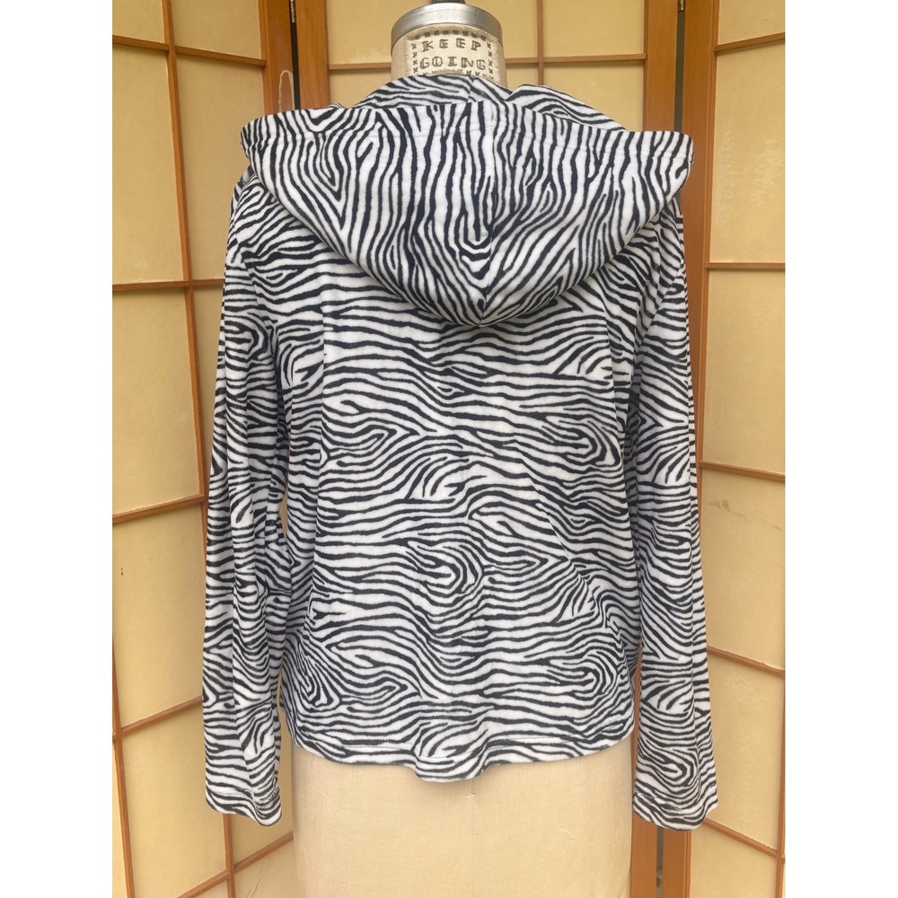 Y2K Zebra Print Zip Up Hoodie Black White Animal Print Kim Rogers Small